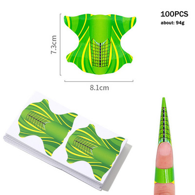 100 buc. Forme de hârtie în formă de romb stiletto pătrate, autoadezive, franceză, autocolant, gel de ghidare, vârfuri acrilice, curbă de extensie