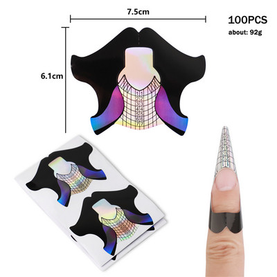 100 buc. Forme de hârtie în formă de romb stiletto pătrate, autoadezive, franceză, autocolant, gel de ghidare, vârfuri acrilice, curbă de extensie