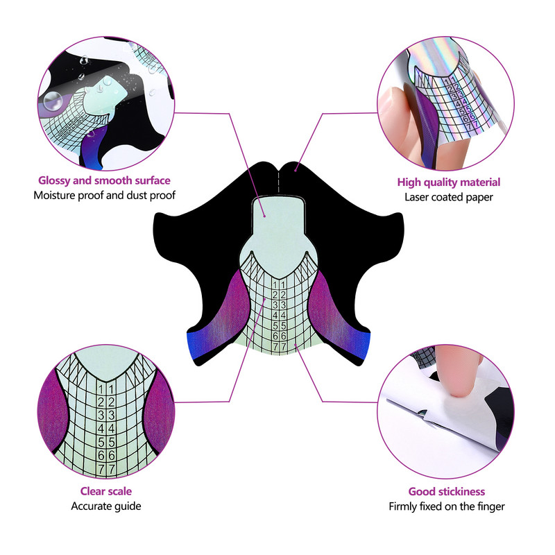 100 buc. Forme de hârtie în formă de romb stiletto pătrate, autoadezive, franceză, autocolant, gel de ghidare, vârfuri acrilice, curbă de extensie