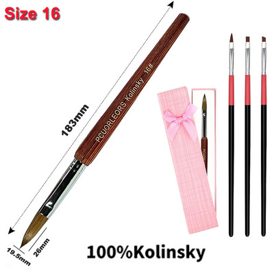 UsiDaer akrilna četka za nokte Kolinsky, drvena ručka i kristal od prirodne kose, alat za rezbarenje s metalnim krajem za crtanje na noktima