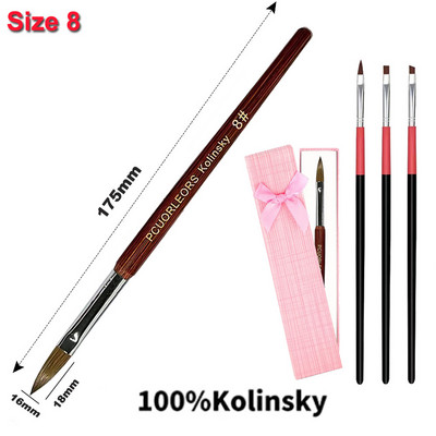 UsiDaer akrilna četka za nokte Kolinsky, drvena ručka i kristal od prirodne kose, alat za rezbarenje s metalnim krajem za crtanje na noktima