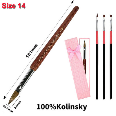 UsiDaer akrilna četka za nokte Kolinsky, drvena ručka i kristal od prirodne kose, alat za rezbarenje s metalnim krajem za crtanje na noktima