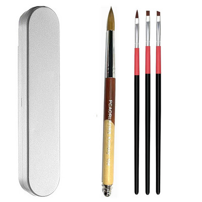 UsiDaer akrilna četka za nokte Kolinsky, drvena ručka i kristal od prirodne kose, alat za rezbarenje s metalnim krajem za crtanje na noktima