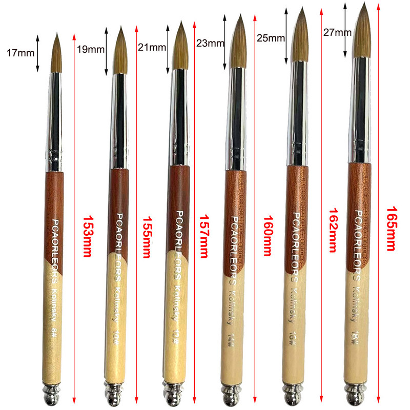 UsiDaer akrilna četka za nokte Kolinsky, drvena ručka i kristal od prirodne kose, alat za rezbarenje s metalnim krajem za crtanje na noktima
