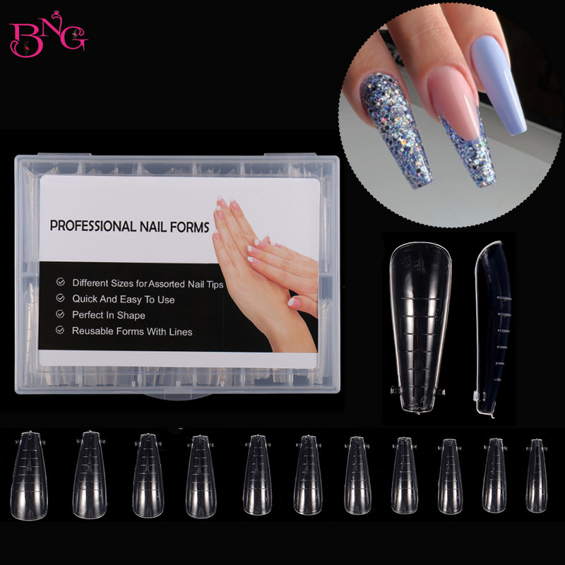 5/120 buc Forme de gel pentru unghii din polietilenă Sfaturi Forme de extensie rapidă pentru constructii Forme superioare pătrate pentru unghii cu cleme Acoperire completă Forme duble pentru unghii