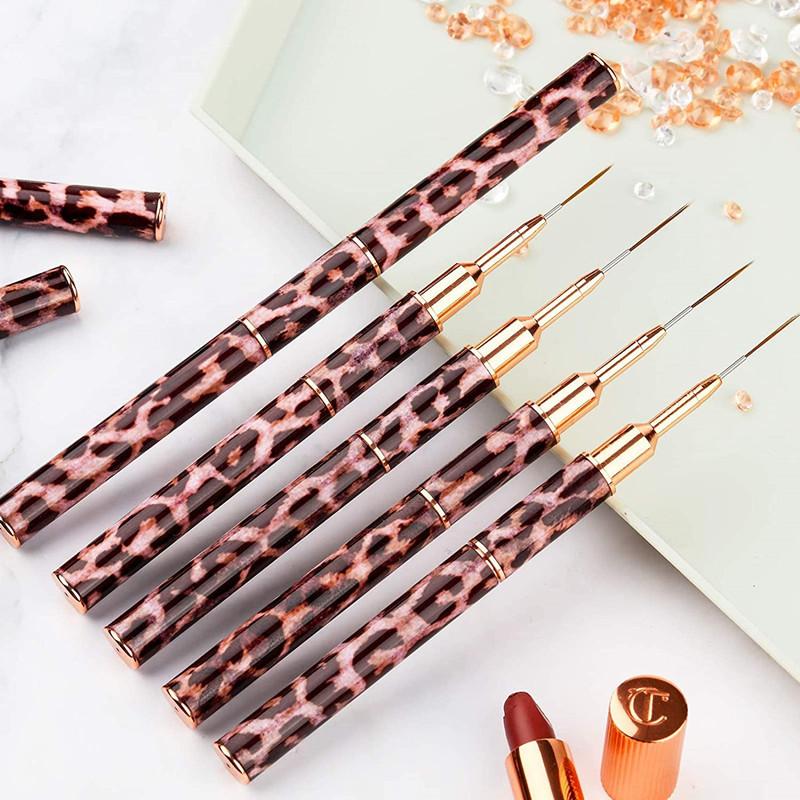 1 perie cu două capete pentru arta unghiilor, stil imprimat leopard, design pentru unghii, cu dungi, pix pentru desen pentru linie lungă alungită, detalii subțiri