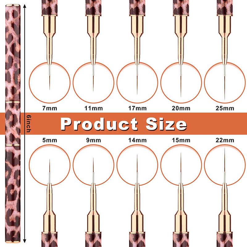 1 perie cu două capete pentru arta unghiilor, stil imprimat leopard, design pentru unghii, cu dungi, pix pentru desen pentru linie lungă alungită, detalii subțiri