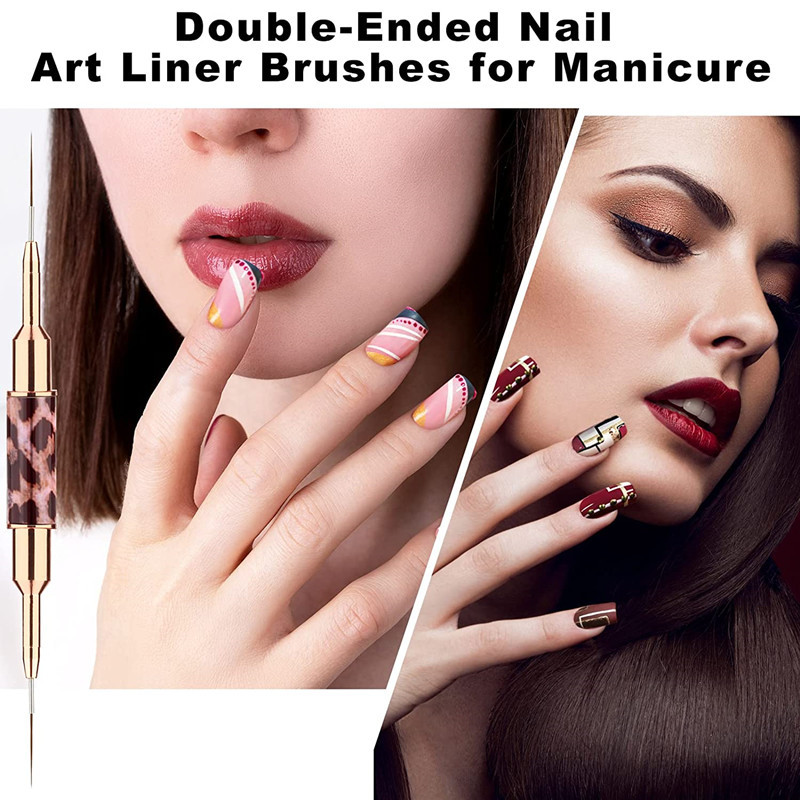 1 perie cu două capete pentru arta unghiilor, stil imprimat leopard, design pentru unghii, cu dungi, pix pentru desen pentru linie lungă alungită, detalii subțiri