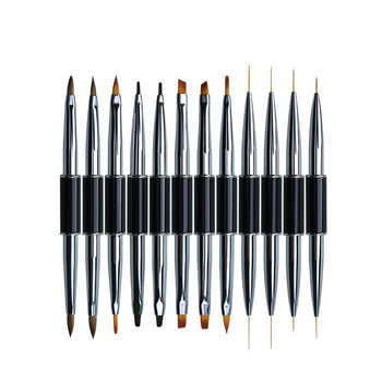 12 στυλ Dual End Nail Art Stripes Lines Liner Πινέλο ζωγραφικής DIY Liquid Powder UV GEL Extension Builder French στυλό σχεδίασης