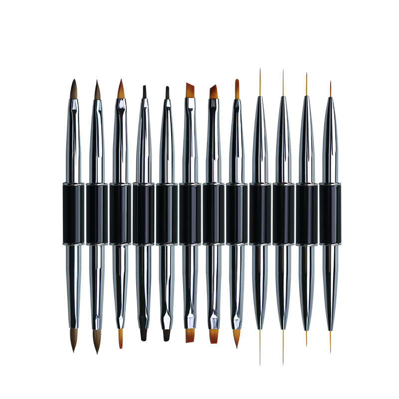 12 Stil Dual End Nail Art Dungi Liner Liner DIY Pensule pentru pictură Pudră lichidă UV GEL Extensie Builder Pix francez pentru desen