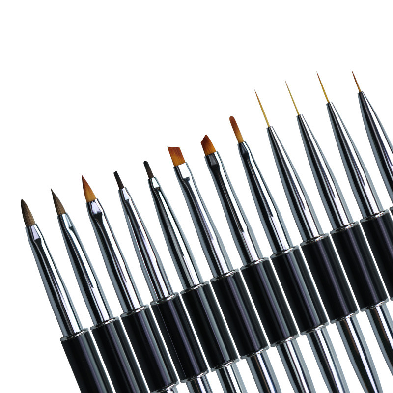 12 Stil Dual End Nail Art Dungi Liner Liner DIY Pensule pentru pictură Pudră lichidă UV GEL Extensie Builder Pix francez pentru desen