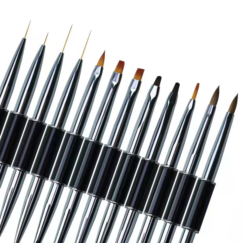 12 Stil Dual End Nail Art Dungi Liner Liner DIY Pensule pentru pictură Pudră lichidă UV GEL Extensie Builder Pix francez pentru desen