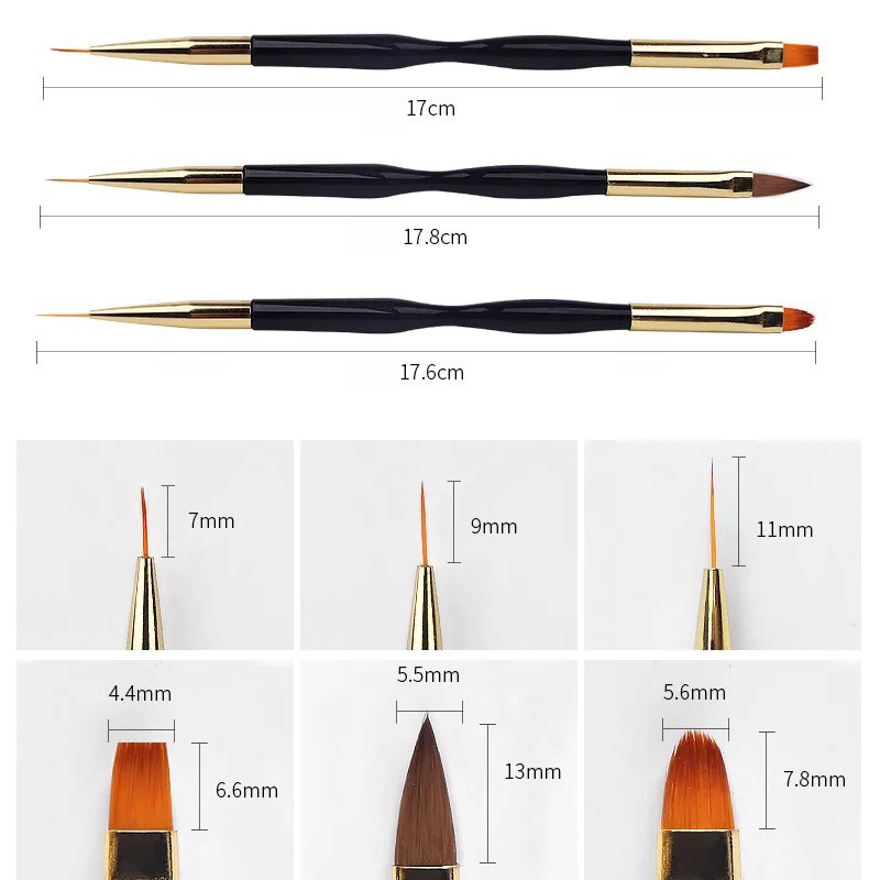 3 db Manikűr ecset Dual Use Gel Gradient Brush Pinceles Nail Art Design