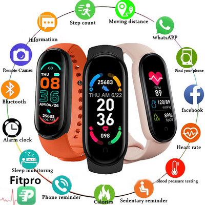 M6 Смарт часовник Мъже Жени Фитнес гривна Тракер Пулсомер Водоустойчив спортен SmartWatch Дамски часовници за Xiaomi