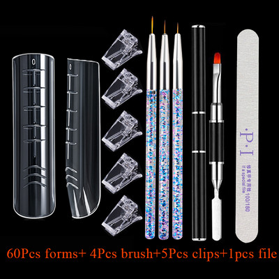 60 buc. Forme duble Mucegai pentru unghii false Mucegai superior cu cleme Seturi de perii pentru unghii pentru formare rapidă pentru extensie pentru constructii Gel X Set de instrumente pentru unghii