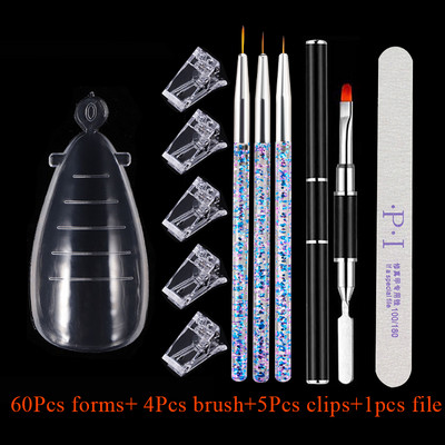 60 buc. Forme duble Mucegai pentru unghii false Mucegai superior cu cleme Seturi de perii pentru unghii pentru formare rapidă pentru extensie pentru constructii Gel X Set de instrumente pentru unghii