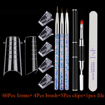 60 buc. Forme duble Mucegai pentru unghii false Mucegai superior cu cleme Seturi de perii pentru unghii pentru formare rapidă pentru extensie pentru constructii Gel X Set de instrumente pentru unghii