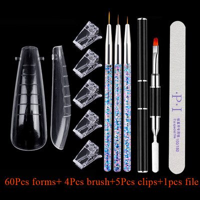 60 buc. Forme duble Mucegai pentru unghii false Mucegai superior cu cleme Seturi de perii pentru unghii pentru formare rapidă pentru extensie pentru constructii Gel X Set de instrumente pentru unghii