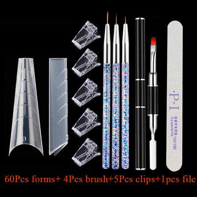 60 buc. Forme duble Mucegai pentru unghii false Mucegai superior cu cleme Seturi de perii pentru unghii pentru formare rapidă pentru extensie pentru constructii Gel X Set de instrumente pentru unghii