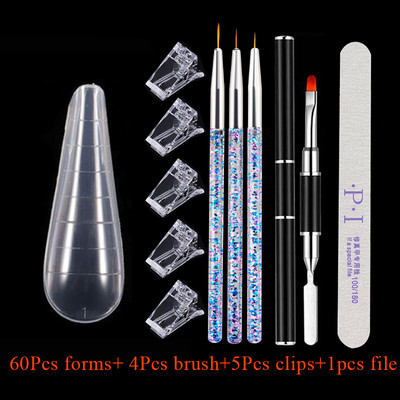 60 buc. Forme duble Mucegai pentru unghii false Mucegai superior cu cleme Seturi de perii pentru unghii pentru formare rapidă pentru extensie pentru constructii Gel X Set de instrumente pentru unghii