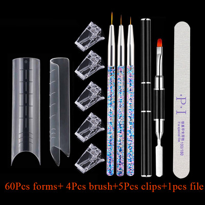 60 buc. Forme duble Mucegai pentru unghii false Mucegai superior cu cleme Seturi de perii pentru unghii pentru formare rapidă pentru extensie pentru constructii Gel X Set de instrumente pentru unghii