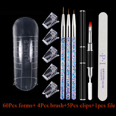 60 buc. Forme duble Mucegai pentru unghii false Mucegai superior cu cleme Seturi de perii pentru unghii pentru formare rapidă pentru extensie pentru constructii Gel X Set de instrumente pentru unghii