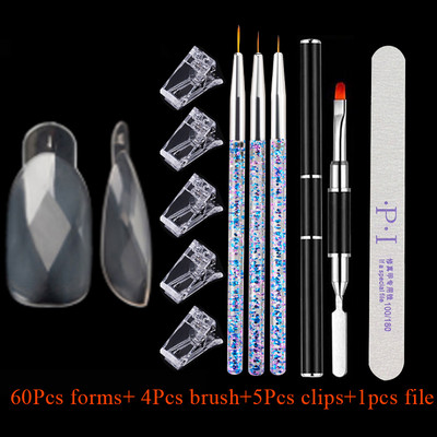 60 buc. Forme duble Mucegai pentru unghii false Mucegai superior cu cleme Seturi de perii pentru unghii pentru formare rapidă pentru extensie pentru constructii Gel X Set de instrumente pentru unghii