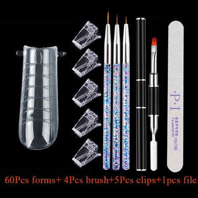 60 buc. Forme duble Mucegai pentru unghii false Mucegai superior cu cleme Seturi de perii pentru unghii pentru formare rapidă pentru extensie pentru constructii Gel X Set de instrumente pentru unghii