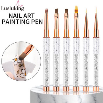 9mm/12mm Μαρμάρινο ροζ χρυσό Nails UV Gel Brush Nail Art Liner Painting Gradient Brush Κρυστάλλινο ακρυλικό λεπτό στυλό σχεδίασης