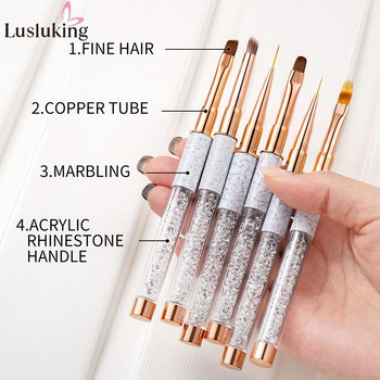 9mm/12mm Μαρμάρινο ροζ χρυσό Nails UV Gel Brush Nail Art Liner Painting Gradient Brush Κρυστάλλινο ακρυλικό λεπτό στυλό σχεδίασης