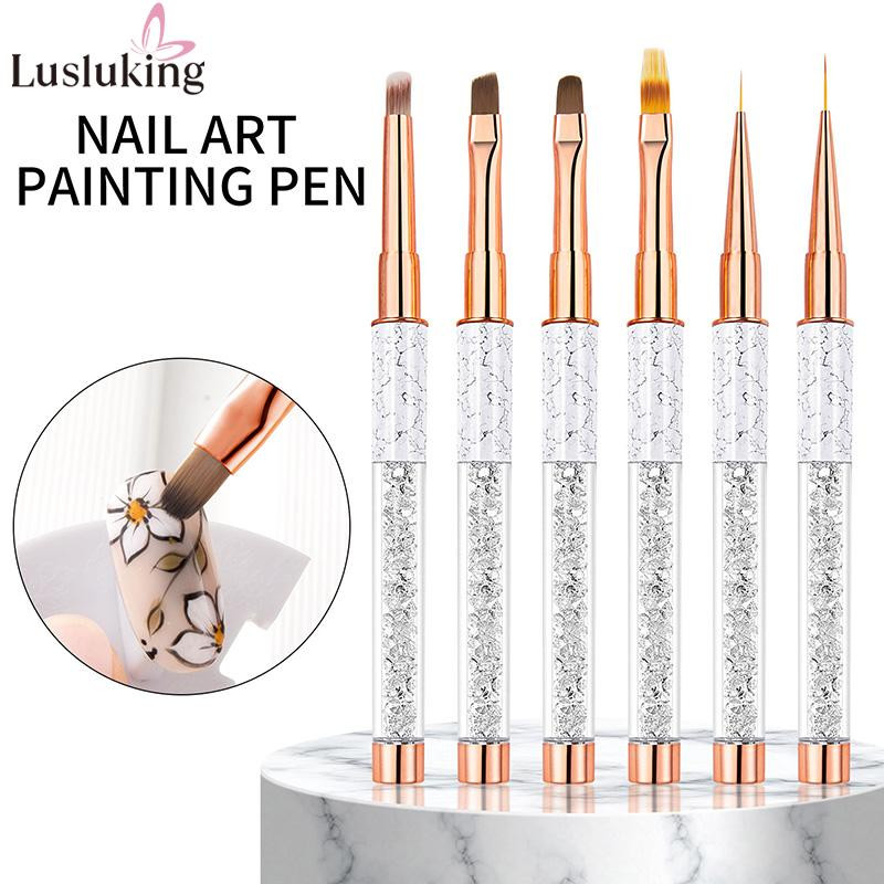 9 mm/12 mm mramorirano ružičasto zlato za nokte Kist za UV gel Nail Art Liner Kist za gradijent Kist Kristalna akrilna tanka olovka za crtanje