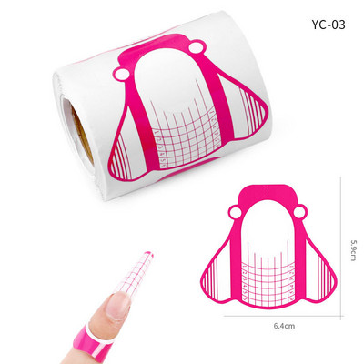 500 buc/rolă Sfaturi de extensie pentru unghii cu gel UV acrilic Autocolant pentru formă de unghii Autocolant auto-adeziv Ghid de hârtie Mucegai pentru manichiură Forma unghiilor franceze