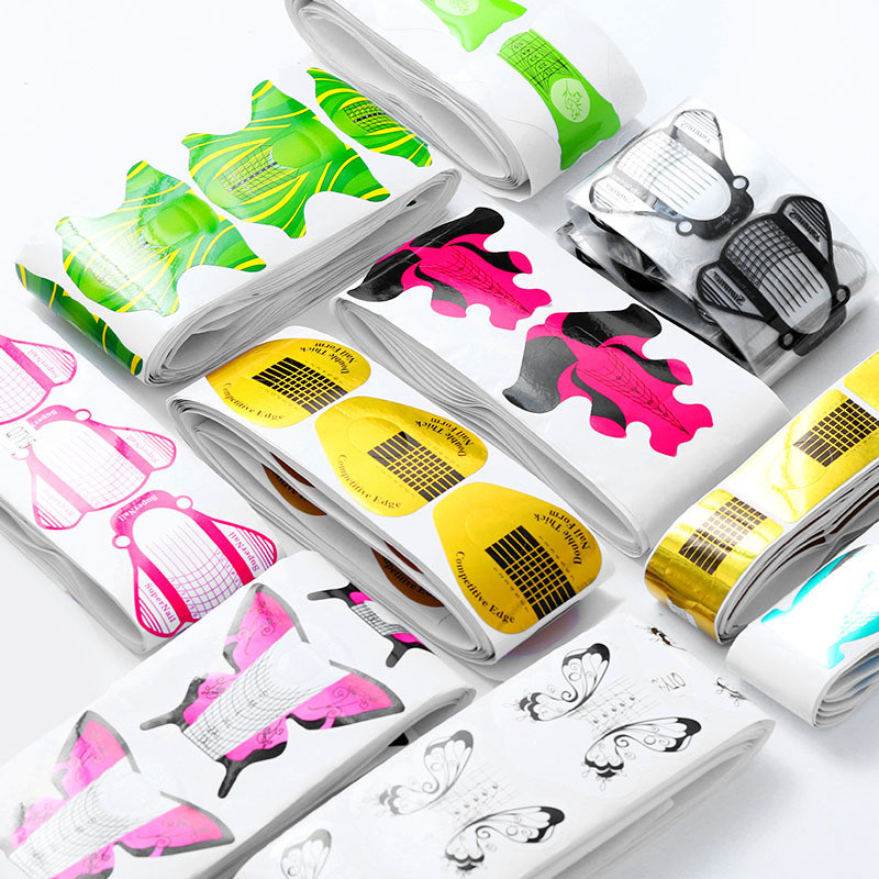 500 buc/rolă Sfaturi de extensie pentru unghii cu gel UV acrilic Autocolant pentru formă de unghii Autocolant auto-adeziv Ghid de hârtie Mucegai pentru manichiură Forma unghiilor franceze