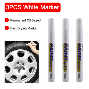 3 τμχ Λευκό στυλό βαφής αυτοκινήτου αδιάβροχο ελαστικό τροχού αυτοκινήτου Oily Painting Mark Pen Auto Rubber Tire Tread Quick Dry Permanent Paint Marke