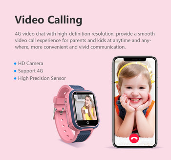 4G Детски смарт часовник 2023 Проследяване на местоположението Видео разговор SOS телефон Водоустойчива камера Смарт часовник за деца Подарък