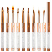 Set de perii de unghii cu gel UV BQAN Rose Gold, pix pentru pictura, perie acrilice pentru desen pentru unghii, mâner cu strass, instrument pentru arta unghiilor