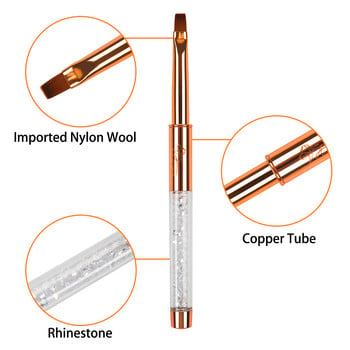 BQAN Rose Gold UV Gel Nail Brush Set Liner Painting Pen Акрилна четка за рисуване за нокти Gradient Rhinestone Handle Nail Art Tool