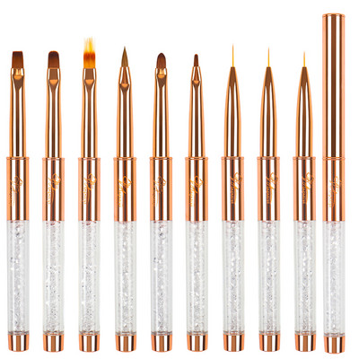 Set de perii de unghii cu gel UV BQAN Rose Gold, pix pentru pictura, perie acrilice pentru desen pentru unghii, mâner cu strass, instrument pentru arta unghiilor