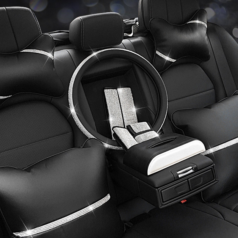 Capac pentru butonul de schimbător al vitezei cu diamant pentru mașină Capac frână de mână pentru mașini Strass Confortabil costum antiderapant Bling Belt capac de umăr