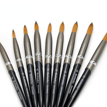 Kolinsky Acrylic Nail Brush 1Pc Черен UV гел лак Nail Art Extension Builder Pen Чертежни четки Nail Art Pen за дизайн на нокти