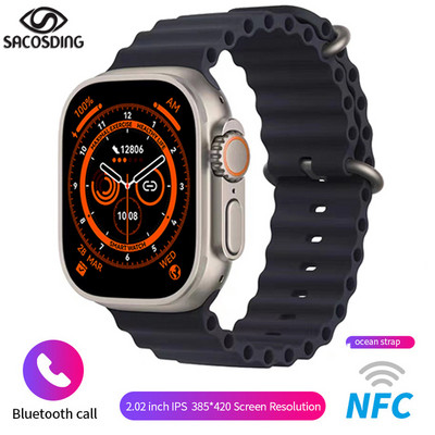 Smart Watch Ultra Series 8 NFC Smartwatch Ανδρικά Γυναικεία Κλήση Bluetooth Ασύρματη φόρτιση Fitness βραχιόλι 2 ιντσών με οθόνη HD + κουτί
