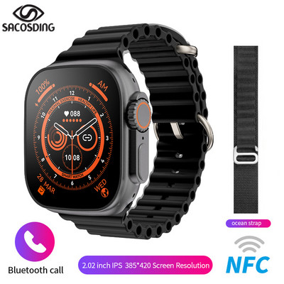Smart Watch Ultra Series 8 NFC Smartwatch Ανδρικά Γυναικεία Κλήση Bluetooth Ασύρματη φόρτιση Fitness βραχιόλι 2 ιντσών με οθόνη HD + κουτί