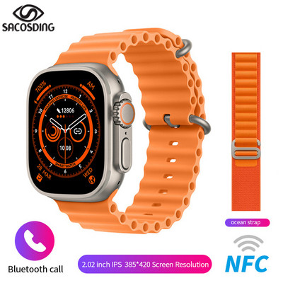 Smart Watch Ultra Series 8 NFC Smartwatch Ανδρικά Γυναικεία Κλήση Bluetooth Ασύρματη φόρτιση Fitness βραχιόλι 2 ιντσών με οθόνη HD + κουτί