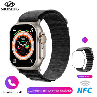 Smart Watch Ultra Series 8 NFC Smartwatch Ανδρικά Γυναικεία Κλήση Bluetooth Ασύρματη φόρτιση Fitness βραχιόλι 2 ιντσών με οθόνη HD + κουτί