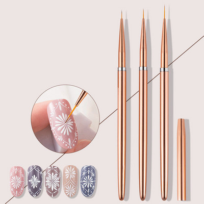 Rožinis auksas 3 vnt./rinkinys Nail Art UV Gel Liner Piešimo šepečiai Piešimo gėlių juostelės Dizainas Manikiūro įrankių rinkiniai 7/9/11mm