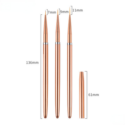 Rose Gold 3 db/készlet Nail Art UV gél bélés ecsetek Rajz Virág csíkozás Tervezés Manikűr Eszközkészletek 7/9/11mm