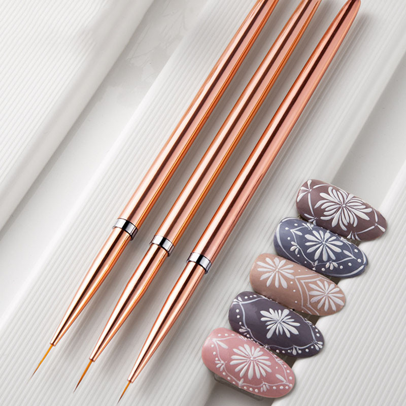 Rose Gold 3 db/készlet Nail Art UV gél bélés ecsetek Rajz Virág csíkozás Tervezés Manikűr Eszközkészletek 7/9/11mm
