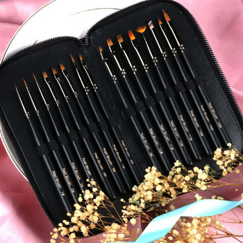 16PCS Professional Nail Art Brushes Set 3D Painting Acrylic Brushes with Case UV Gel Line Drawing Pens Nail Design Tool Manicure