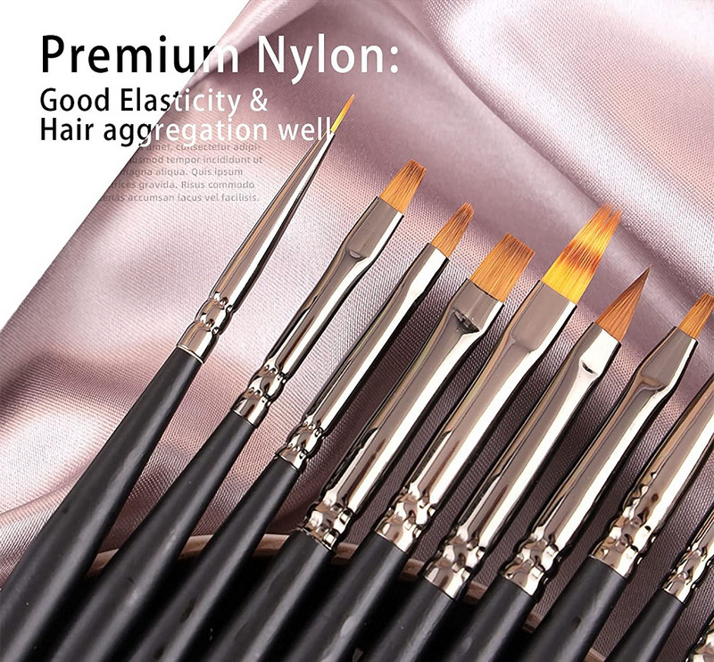 Set de 16 bucăți profesionale perii pentru arta unghiilor, perii acrilice pentru pictură 3D, cu carcasă, pixuri cu gel UV pentru desenul de linii, instrument de manichiură pentru designul unghiilor