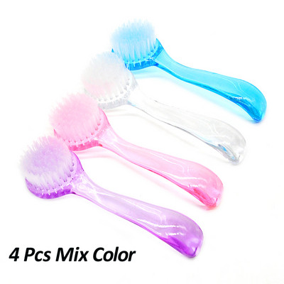 4 buc. perie acrilice pentru unghii cu cap rotund Perie pentru spălat pentru machiaj, pentru îndepărtarea moale a prafului, pulbere pentru praf, perie cu capac pentru pedichiură